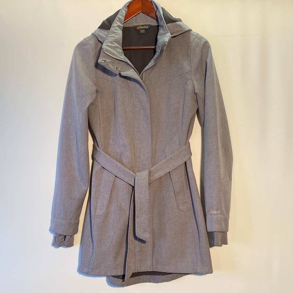 Stylish Women's Gray Hooded Soft Shell Utility Jacket. Read